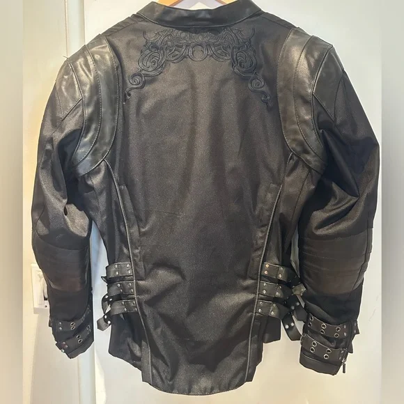 NEW Black Armoured Embroidered Women's Motorcycle Jacket Size M - Picture 2 of 5
